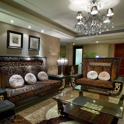 别墅新古典风格客厅沙发摆放造型装修图片