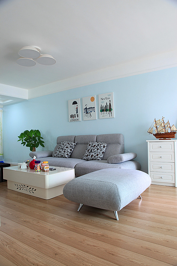 地中海风格20平米客厅沙发无框画挂画设计效果图