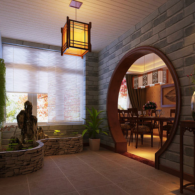 中式家装入户花园玄关顶部设计