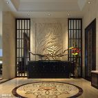 碧海庄园别墅现代中式客厅玄关雕花镂空隔断墙