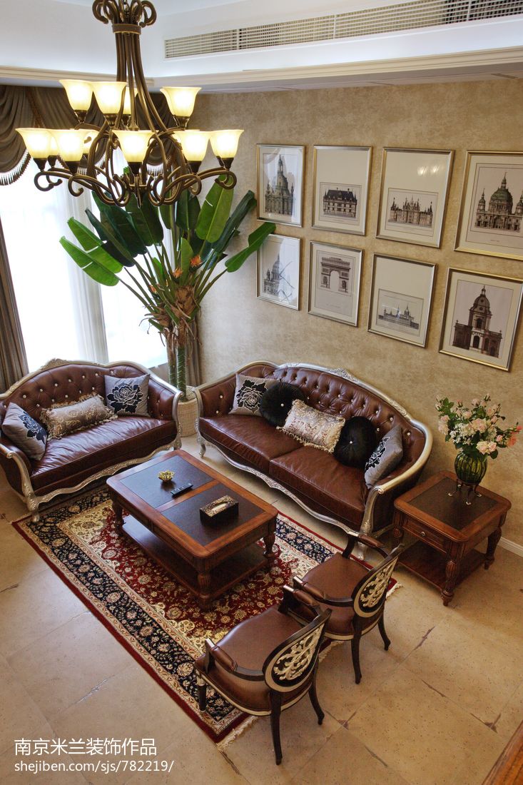 美式风格别墅高客厅室内沙发家具摆放造型