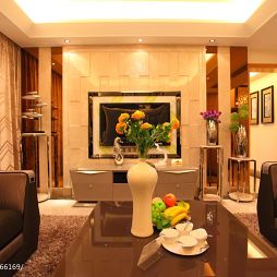 现代风格样板房香槟色客厅设计效果图