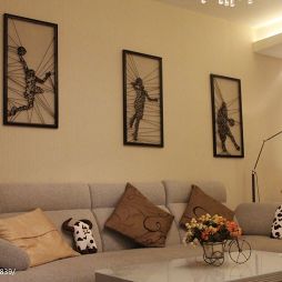 旺南小区四居室现代风格白色调客厅沙发挂画背景墙效果图