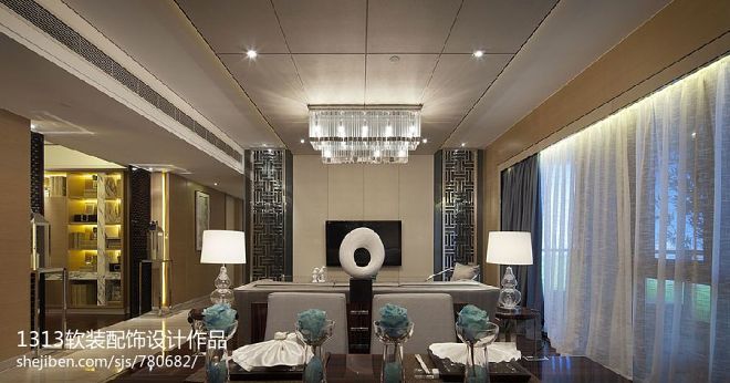 新中式风格客厅影视墙设计图片