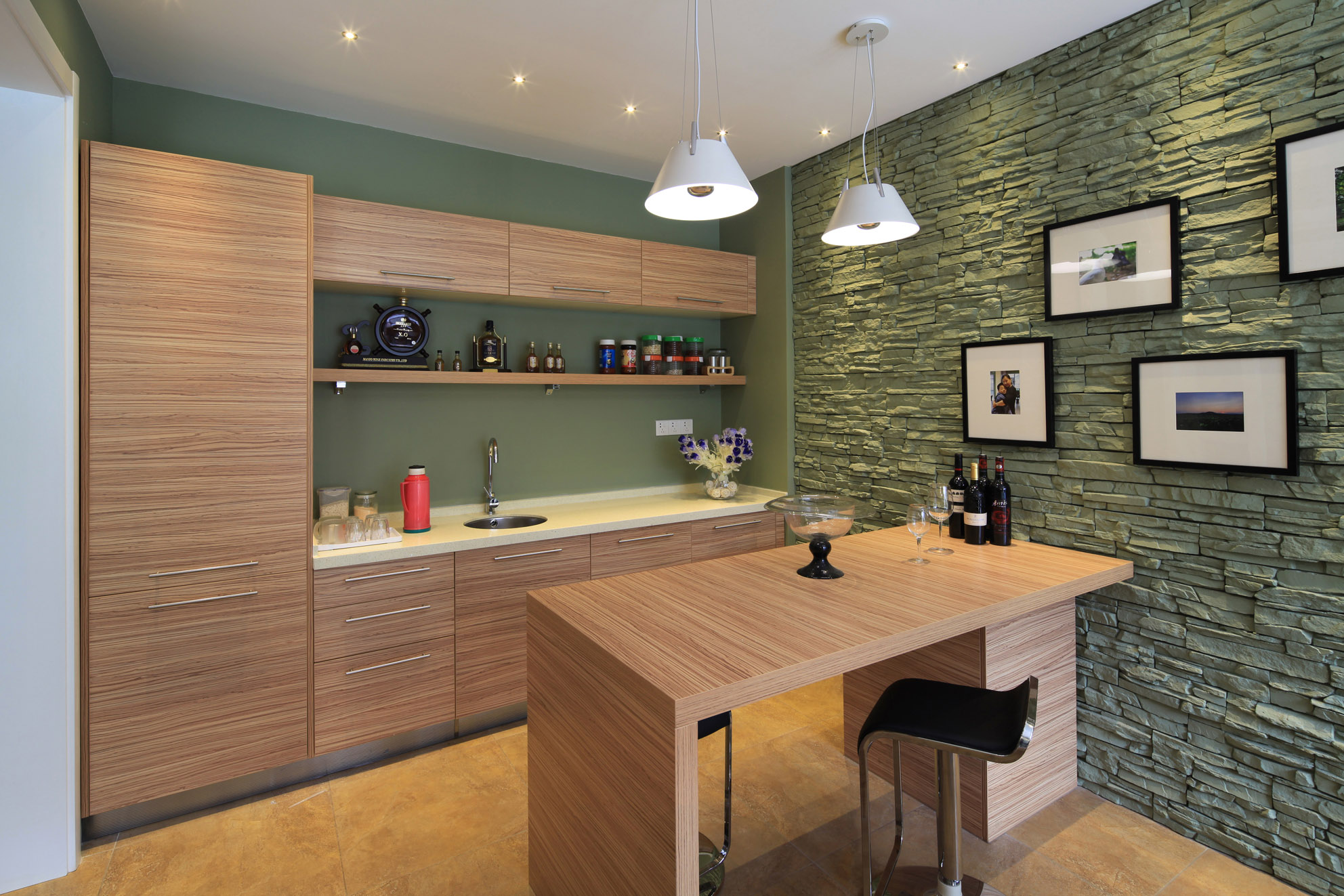 浅草绿色厨房吧台装修效果图-房天下装修效果图