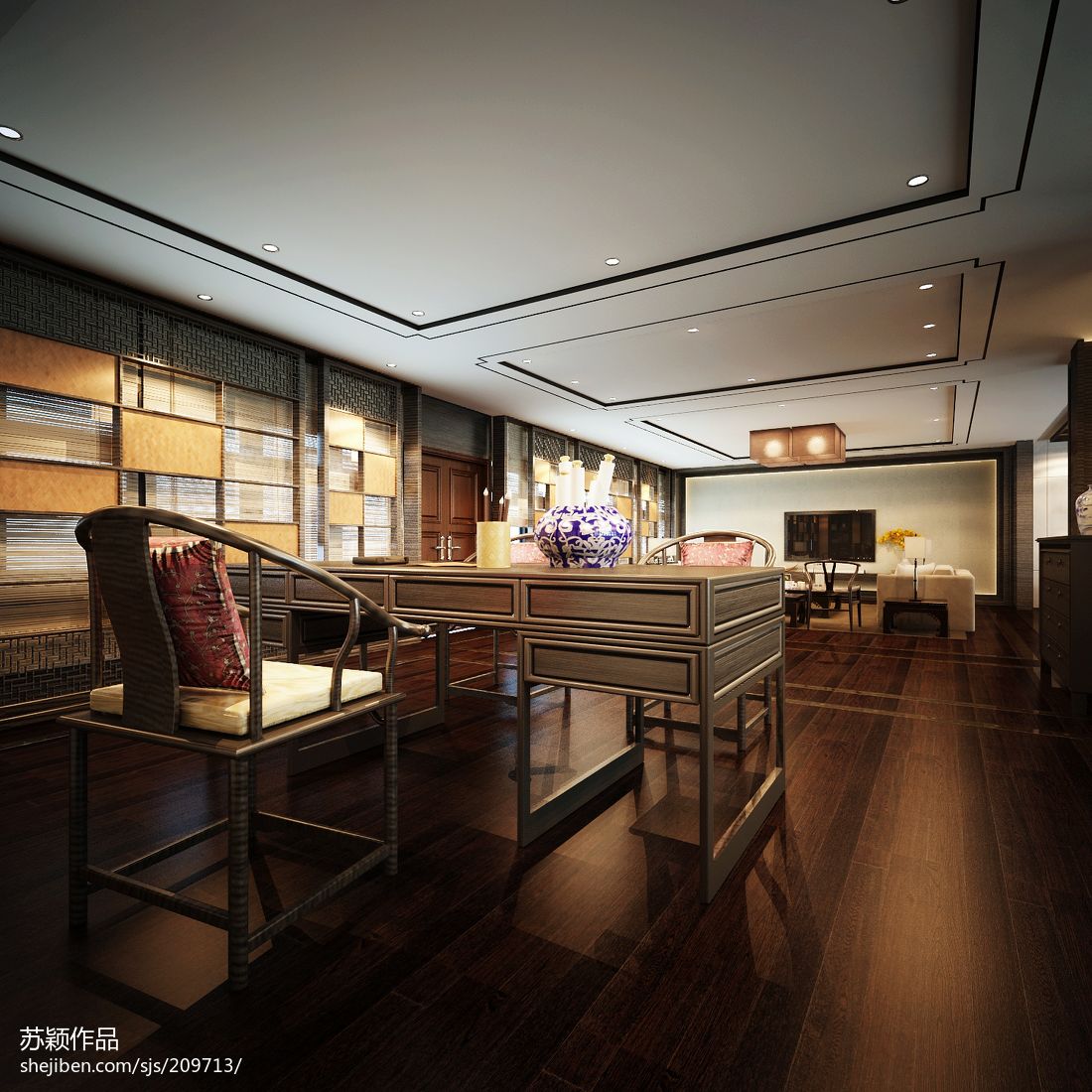 新中式高级办公室|空间|家装设计|天斐效果图刘杉杉 - 原创作品 - 站酷 (ZCOOL)