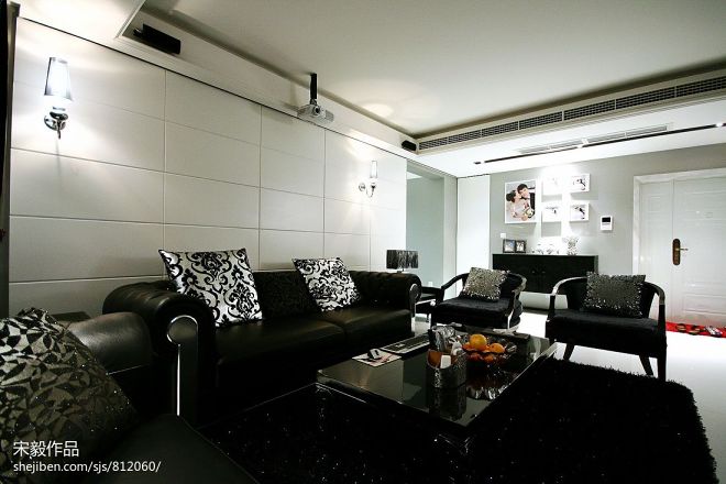 120平米家居客厅黑白设计沙发背景墙