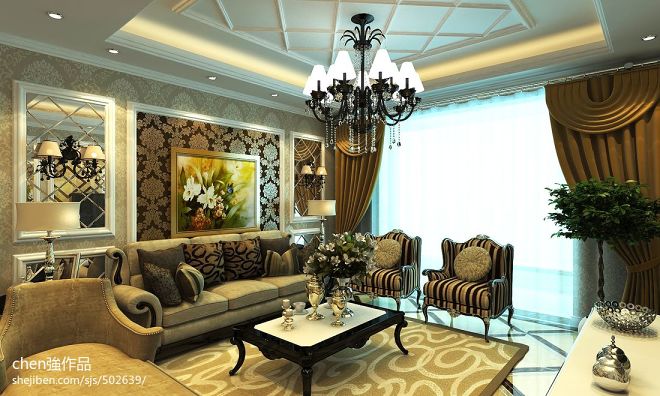 现代家装欧式客厅沙发壁纸背景墙装修效