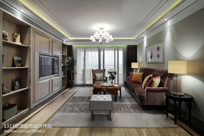 新古典风格长方形客厅沙发摆放设计图片