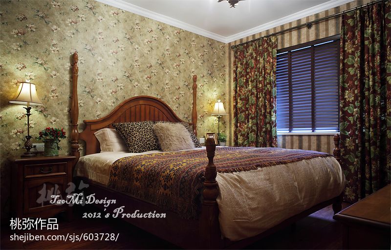 糖糖猫的美式乡村桃弥2017年设计美式卧室墙纸花色窗帘装修效果图