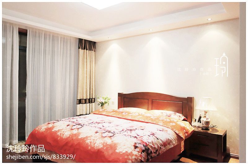 中式小卧室窗帘装修效果图