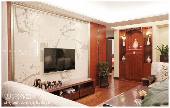 中式客厅影视墙壁画效果图片