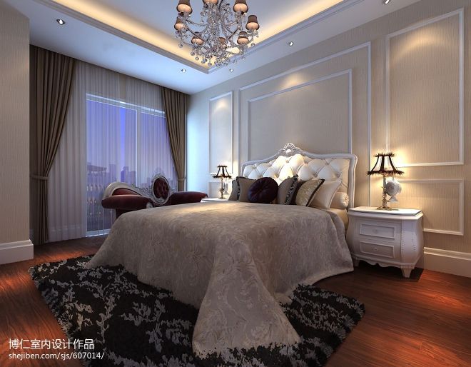 欧式风格_时尚卧室灯具窗帘装修设计效