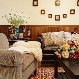 传统美式乡村客厅沙发背景墙效果图
