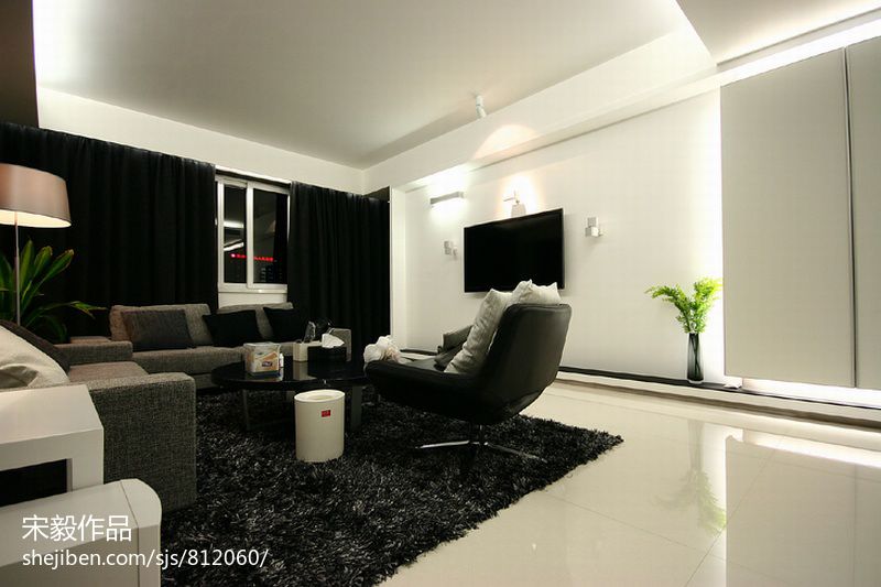 三居室现代风格吊顶电视墙地毯客厅设计效果图
