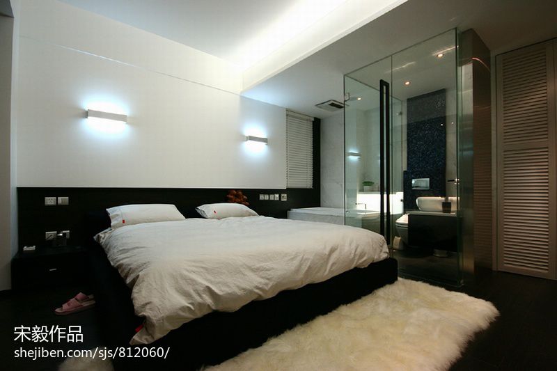 温州安澜小区住宅设计光影现代卧室玻璃隔断装修效果图