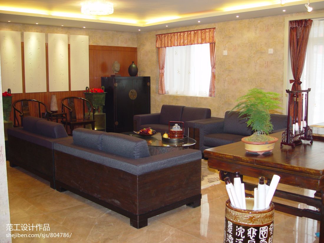 中式客厅实木家具装修图片