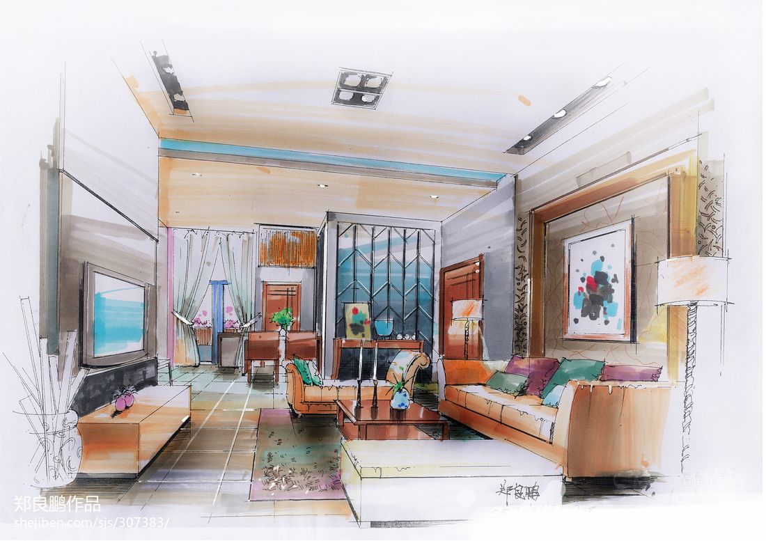 室内手绘效果图|空间|家装设计|画手会的老司机 - 原创作品 - 站酷 (ZCOOL)