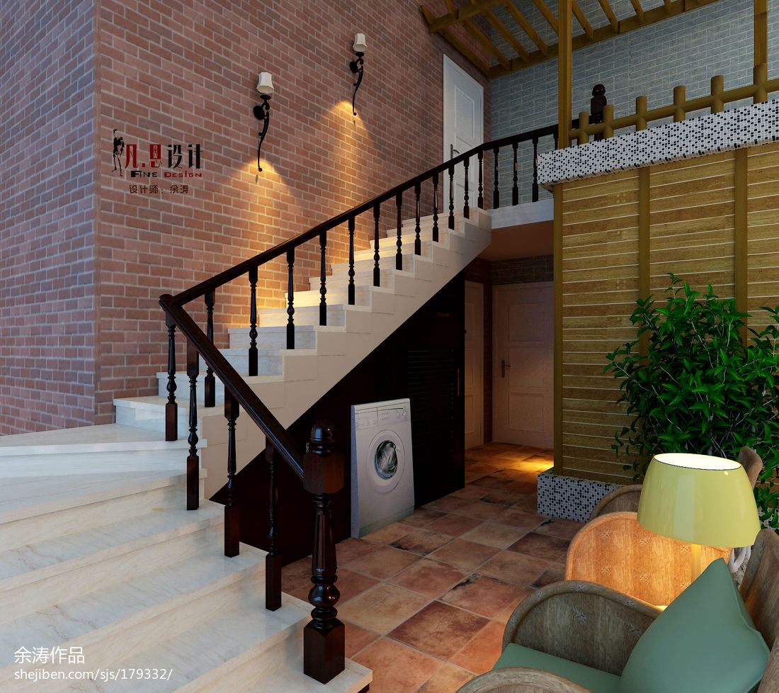 2017现代风格别墅高档实木楼梯间设计效果图 – 设计本装修效果图
