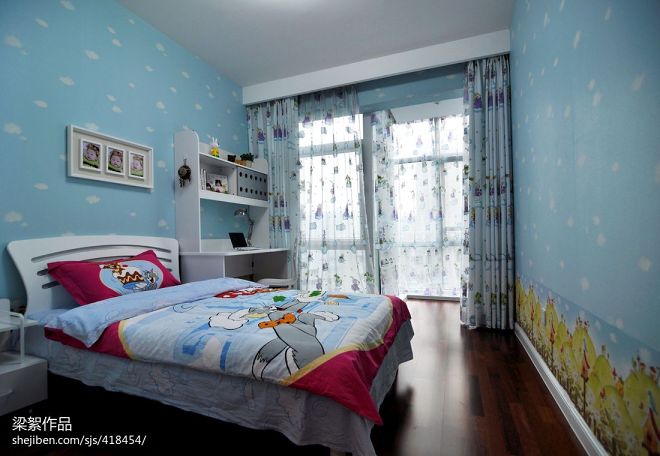 现代清新蓝色调儿童房装修效果图