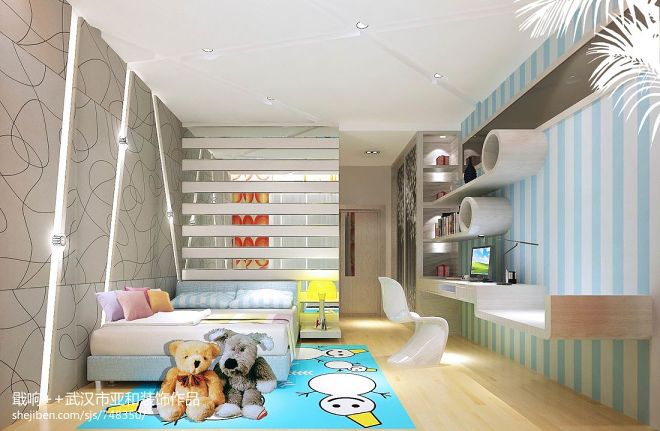 现代风儿童房卧室设计装修效果图