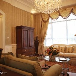 无锡太湖山庄美式客厅窗帘装修效果图