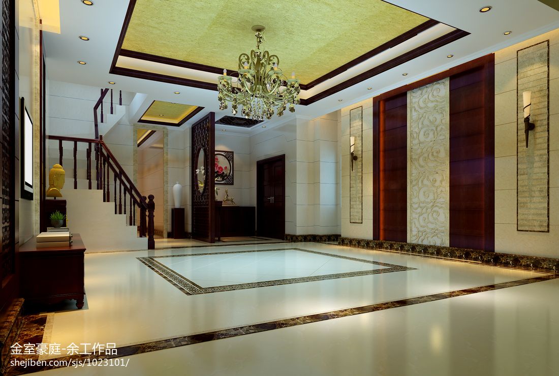 中式别墅客厅楼梯装修设计图片