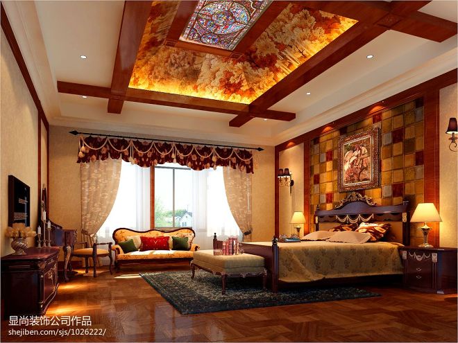 别墅美式风格卧室装修效果图