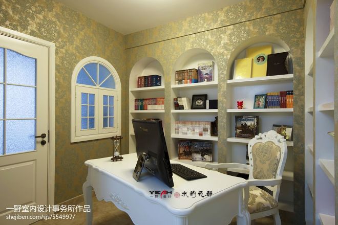 水韵花都欧式风格书房书柜壁纸装修效果图 设计本装修效果图