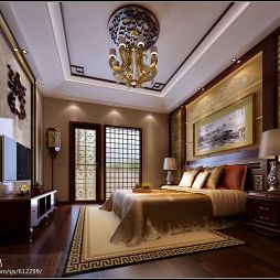 龙军花园中式奢华卧室设计效果图
