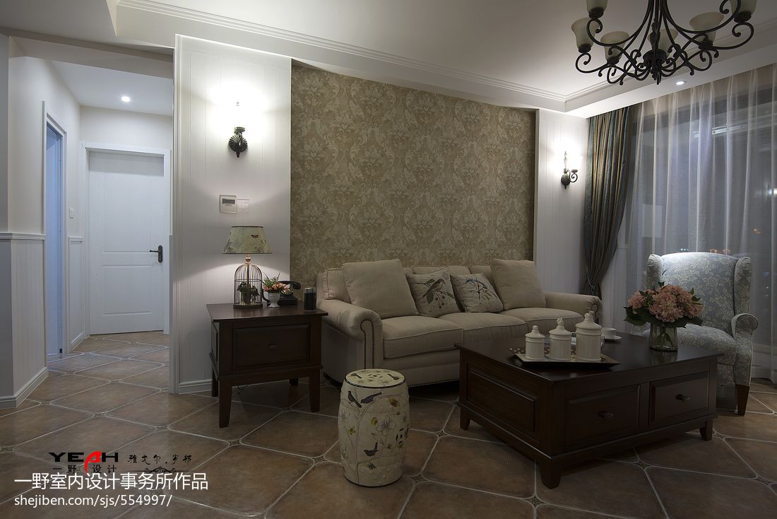 雅戈尔潇邦美式客厅沙发背景墙效果图