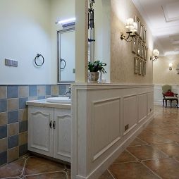 别墅现代美式洗手台卫生间隔断装修效果图