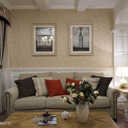 美之国现代美式客厅沙发背景效果图