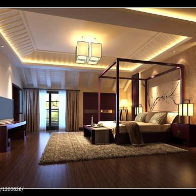 中式Style_中式卧室吊顶吊灯装修设计效果图