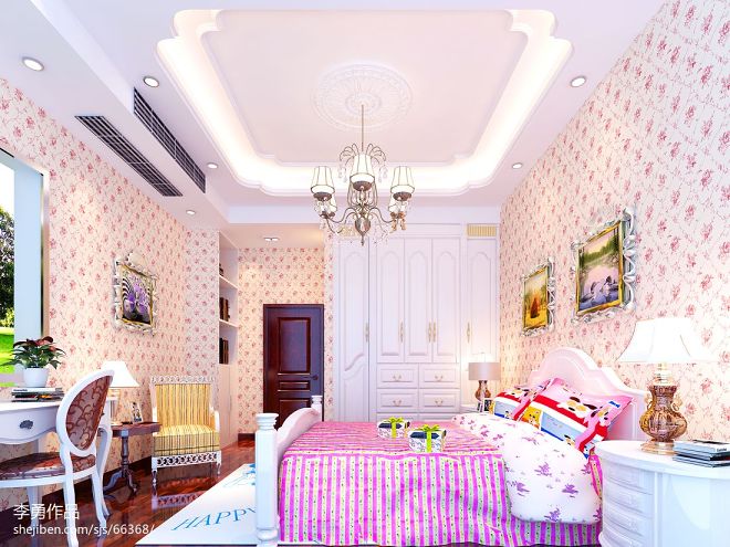 极美墅美式儿童房粉色系列家具装修设计
