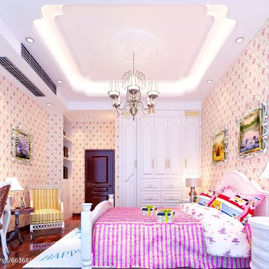 极美墅美式儿童房粉色系列家具装修设计效果图
