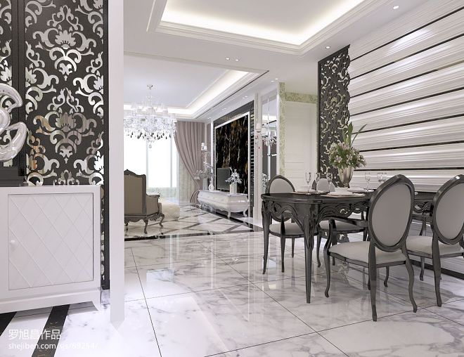 黑与白新古典餐厅时尚背景墙装修设计效