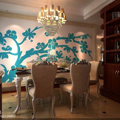 贝尚湾现代餐厅手绘装修设计效果图
