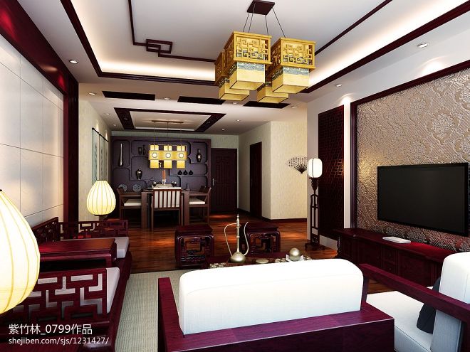 中式小户型房屋客厅装修效果图