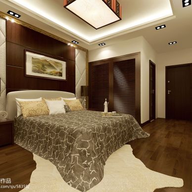 中式风格卧室实木背景墙装修效果图