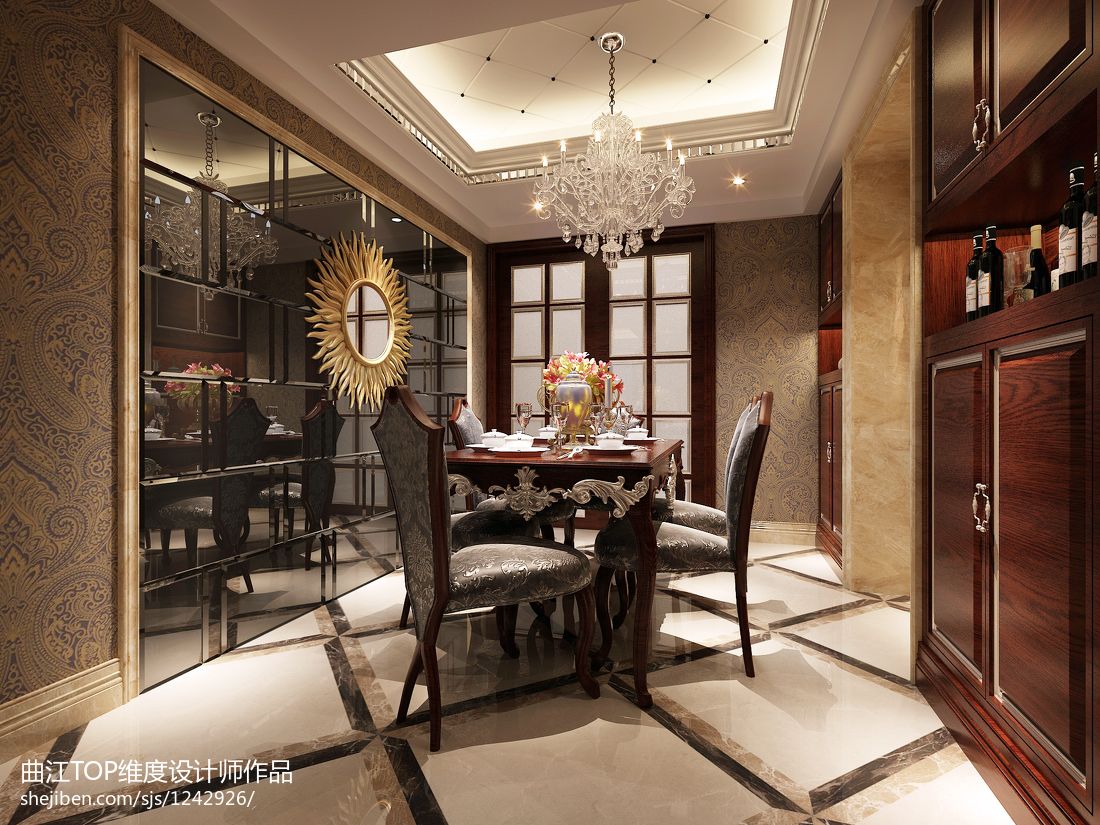 欧式家装餐厅镜面背景墙设计 – 设计本装修效果图