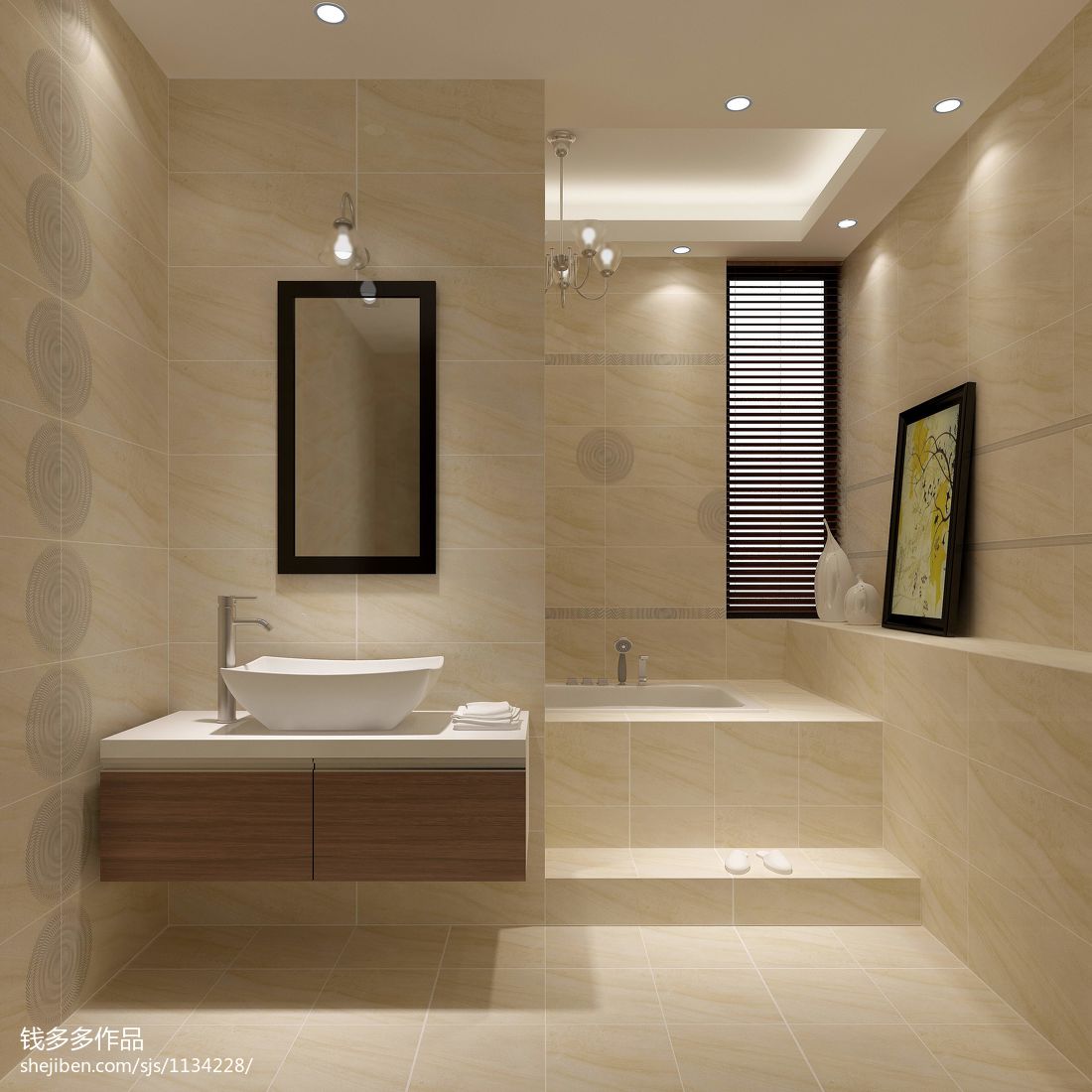 简欧卫浴瓷砖卫生间隔断装修设计效果图 – 设计本装修效果图