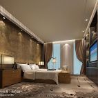 新中式卧室床头背景墙壁画装修设计效果图