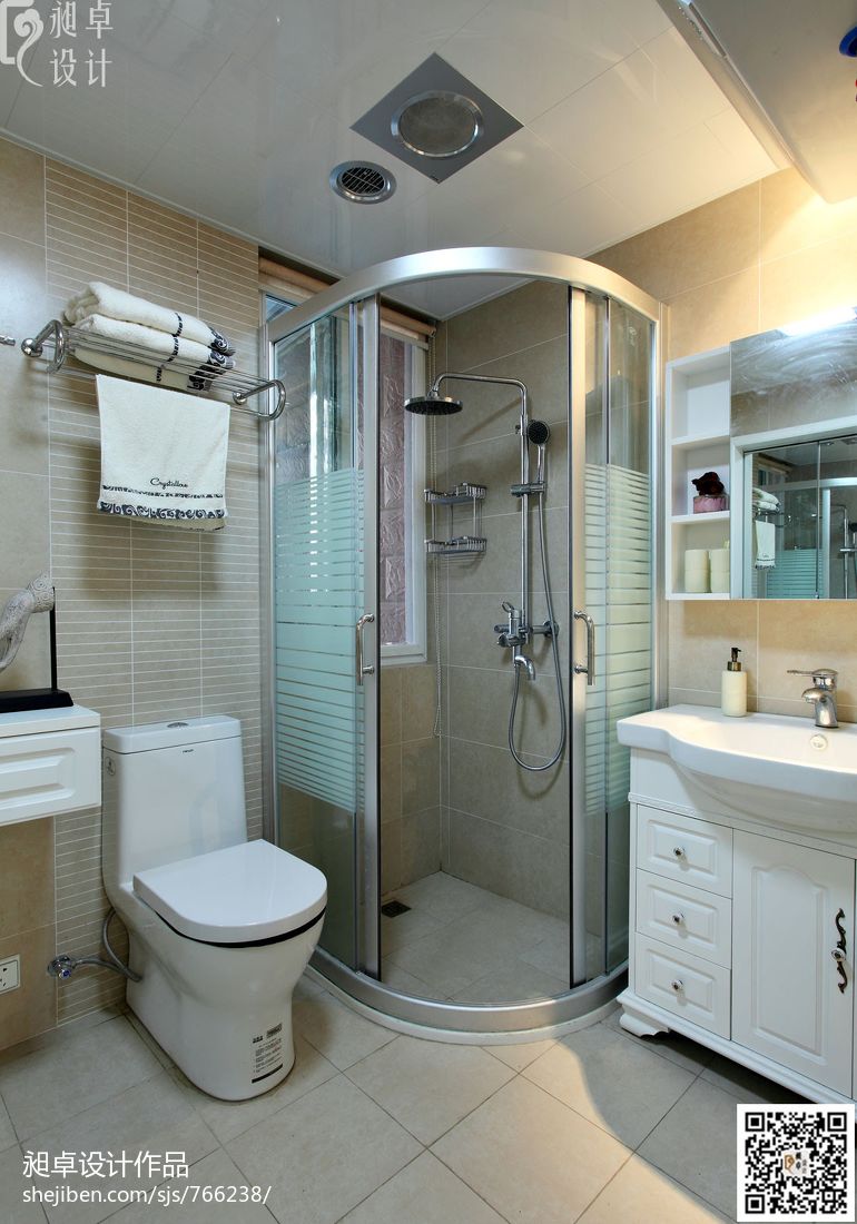 《荷香》中式卫5平米卫生间浴室柜装修设计效果图