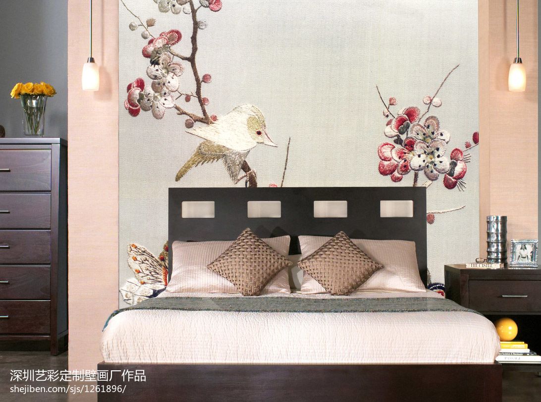 中式雅致卧室墙体彩绘图案设计