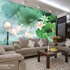 中式客厅沙发背景墙体彩绘图案