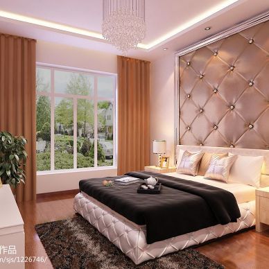 简约暖色系现代卧室软包床头背景墙装修设计效果图