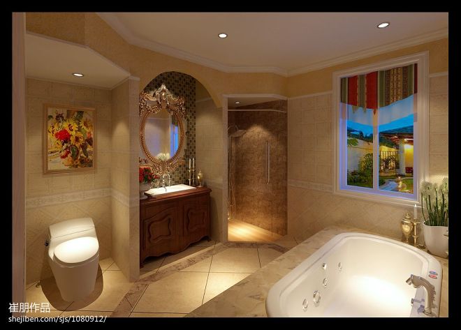 玫瑰湾欧式田园卫浴浴缸瓷砖装修设计效