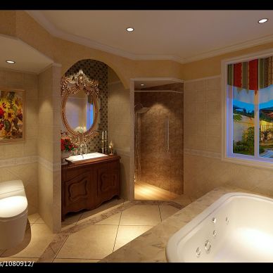 玫瑰湾欧式田园卫浴浴缸瓷砖装修设计效果图