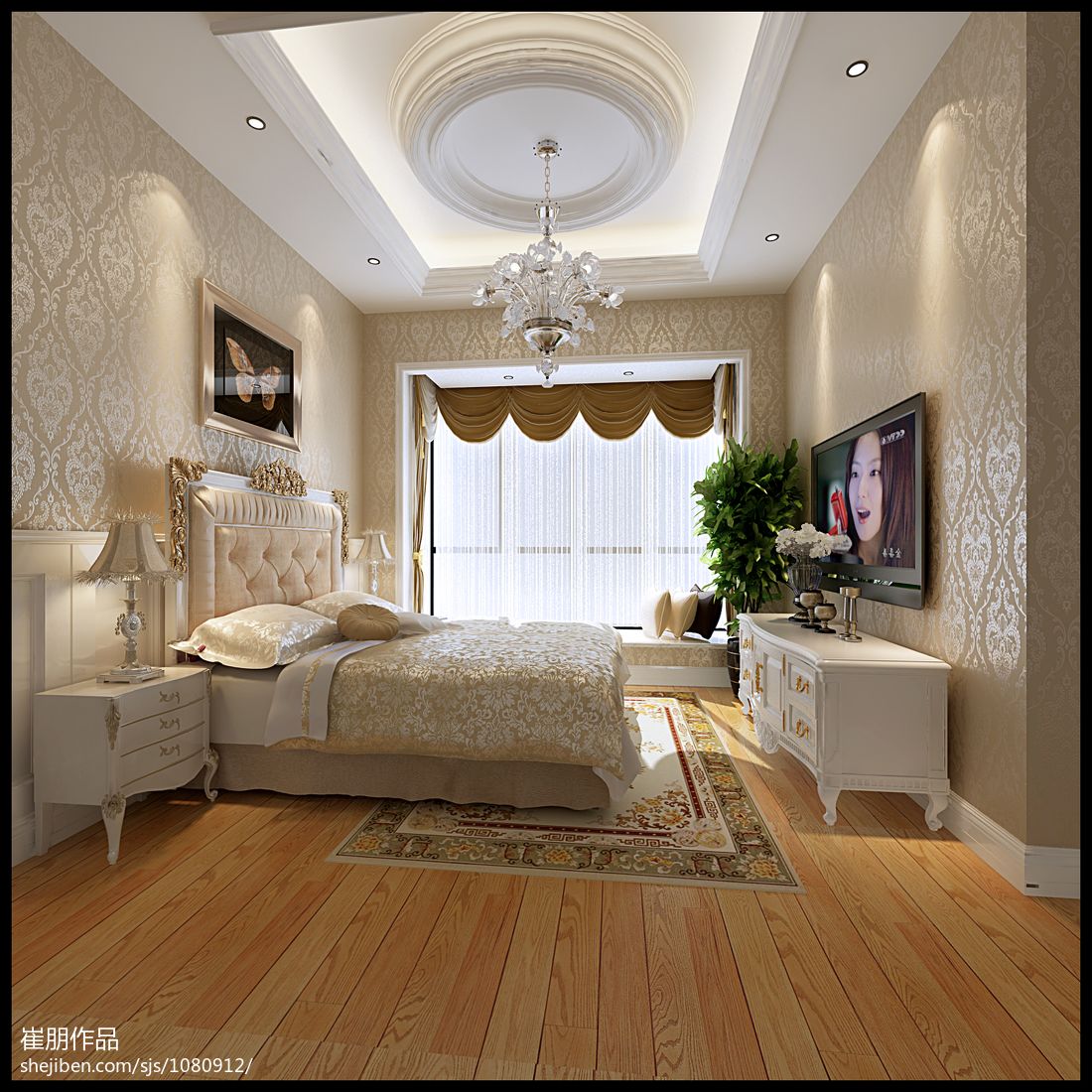 欧式卧室奢华圆形吊顶装修设计效果图 – 设计本装修效果图